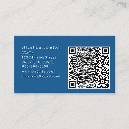 ブルー抽象芸術ウェーブQRコードビジネスカードミニマル 名刺 (裏面)