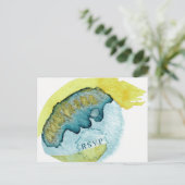 ブルー抽象芸術ウォーターカラーアートユニークウェディングRSVP ポストカード (スタンド正面)