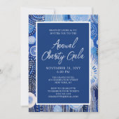 ブルー抽象芸術ウォーターカラーチャリティーイベントガラパーティー 招待状 (正面)