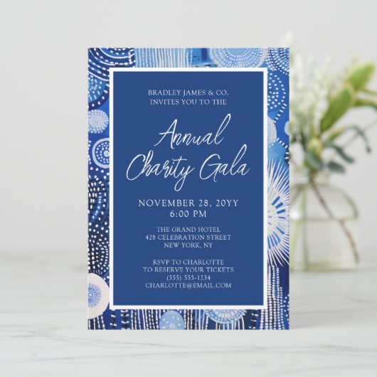 ブルー抽象芸術ウォーターカラーチャリティーイベントガラパーティー 招待状 (スタンド正面)