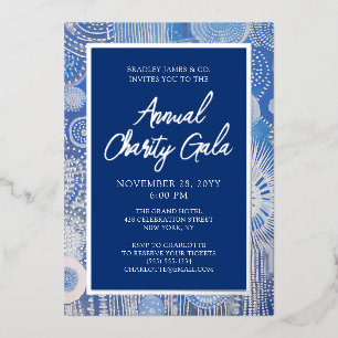 ブルー抽象芸術ウォーターカラーチャリティーイベントガラパーティー 箔招待状