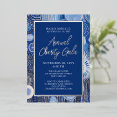 ブルー抽象芸術ウォーターカラーチャリティーイベントガラパーティー 箔招待状 (立ち正面)