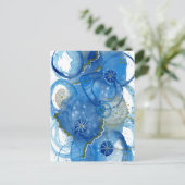 ブルー抽象芸術ウォーターカラードードル ポストカード (スタンド正面)