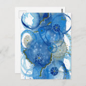 ブルー抽象芸術ウォーターカラードードル ポストカード (正面/裏面)