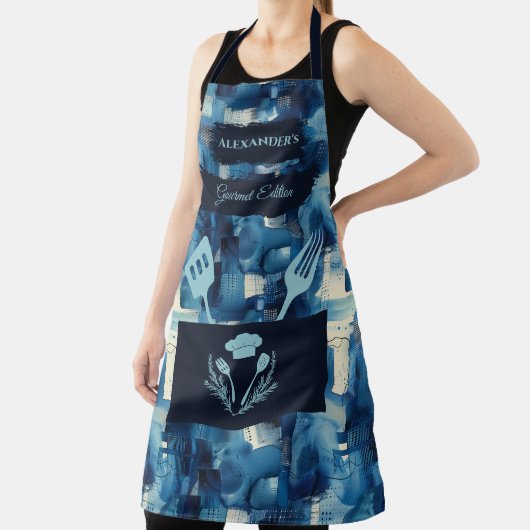ブルー抽象芸術グルメエプロンモダン – キッチン衣服 エプロン (インサイチュ)