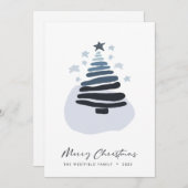 ブルー抽象芸術スカンジスタイルクリスマスツリー シーズンカード (正面/裏面)
