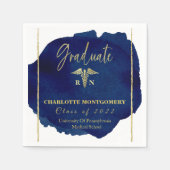 ブルー抽象芸術ナースメディカルカドゥセウス卒業 スタンダードカクテルナプキン (正面)