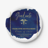 ブルー抽象芸術ナースメディカルカドゥセウス卒業 ペーパープレート (正面)