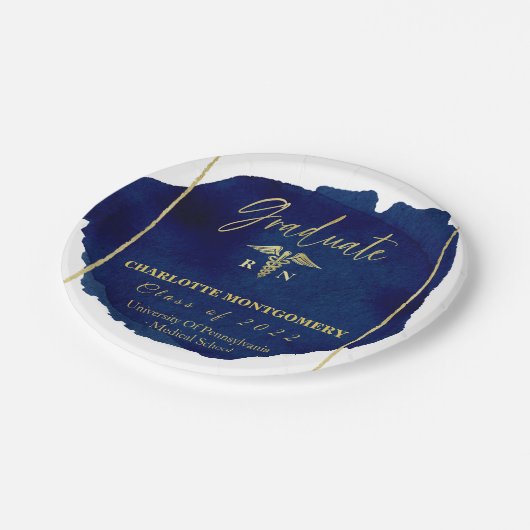 ブルー抽象芸術ナースメディカルカドゥセウス卒業 ペーパープレート (アングル)