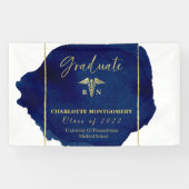 ブルー抽象芸術ナースメディカルカドゥセウス卒業 横断幕 (横)