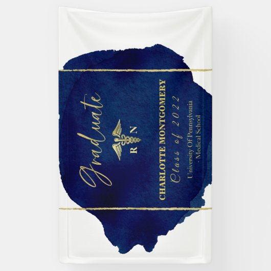 ブルー抽象芸術ナースメディカルカドゥセウス卒業 横断幕 (縦)