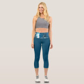 ブルー抽象芸術ハイウェイストカプリレギンス カプリレギンス (正面)