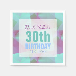 ブルー抽象芸術パステル30th誕生日紙ナプキンス スタンダードカクテルナプキン