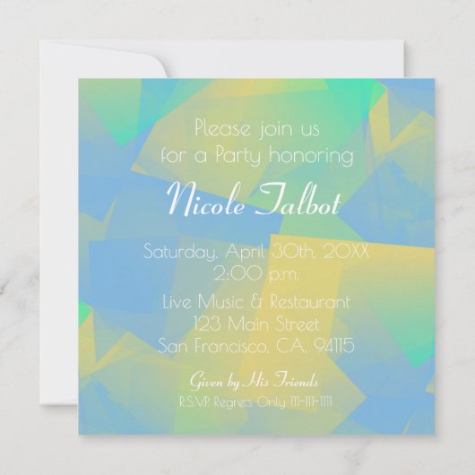 ブルー抽象芸術パステル50th誕生日スクエアInv 招待状 (裏面)
