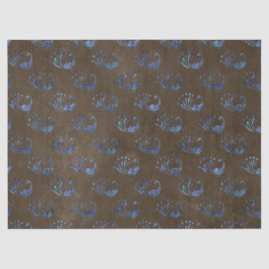 ブルー抽象芸術ピーコックon Brown Decompage 薄葉紙 (正面)