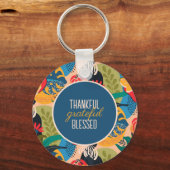ブルー抽象芸術フローラ感謝感謝賛美 キーホルダー (裏面)