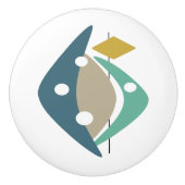 ブルー抽象芸術ブーメランズミッドセンチュリーモダン セラミックノブ (正面)