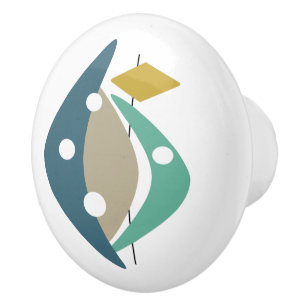 ブルー抽象芸術ブーメランズミッドセンチュリーモダン セラミックノブ