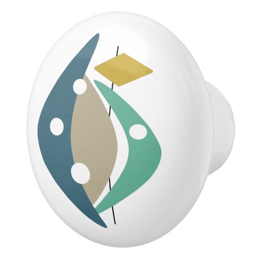 ブルー抽象芸術ブーメランズミッドセンチュリーモダン セラミックノブ (右)