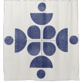 ブルー抽象芸術ミッドセンチュリーパターン シャワーカーテン (正面)