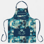 ブルー抽象芸術モダン – モノクロキッチン エプロン (正面)