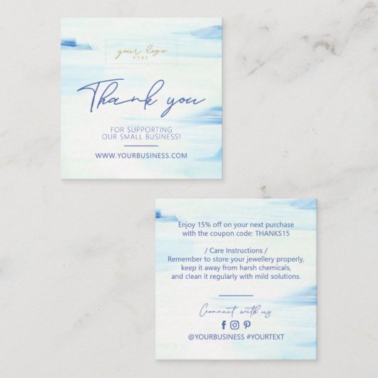 ブルー抽象芸術ユニークアートBusiness Thank you Insert スクエア名刺 (正面/裏面)