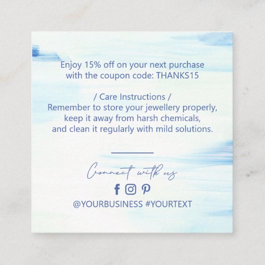 ブルー抽象芸術ユニークアートBusiness Thank you Insert スクエア名刺 (裏面)