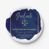 ブルー抽象芸術ローエレガントスクール卒業 ペーパープレート (正面)