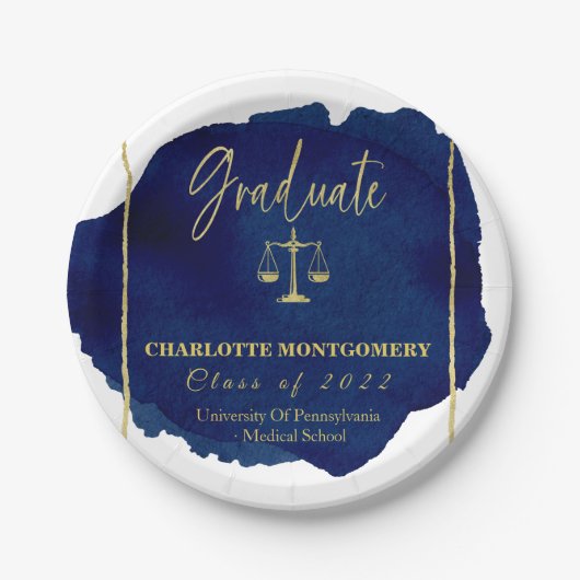 ブルー抽象芸術ローエレガントスクール卒業 ペーパープレート (正面)