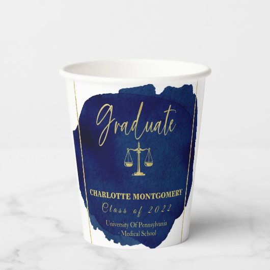 ブルー抽象芸術ローエレガントスクール卒業 紙コップ (裏面)