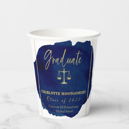 ブルー抽象芸術ローエレガントスクール卒業 紙コップ (正面)