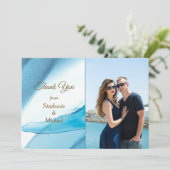 ブルー抽象芸術写真テンプレート結婚ズサンキュー サンキューカード (スタンド正面)