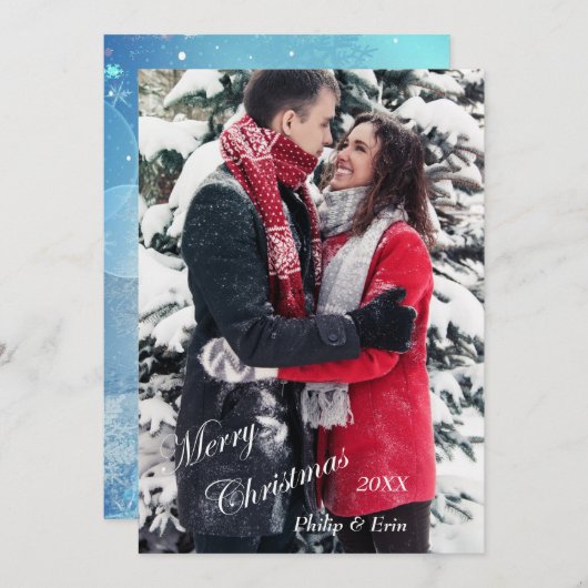 ブルー抽象芸術冬のモダンクリスマス シーズンカード (正面/裏面)