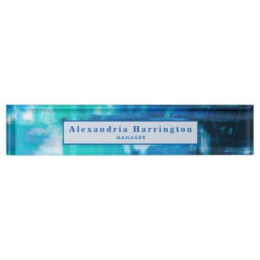 ブルー抽象芸術名前をカスタムするユニーク新しいジョブギフト デスクネームプレート (正面)