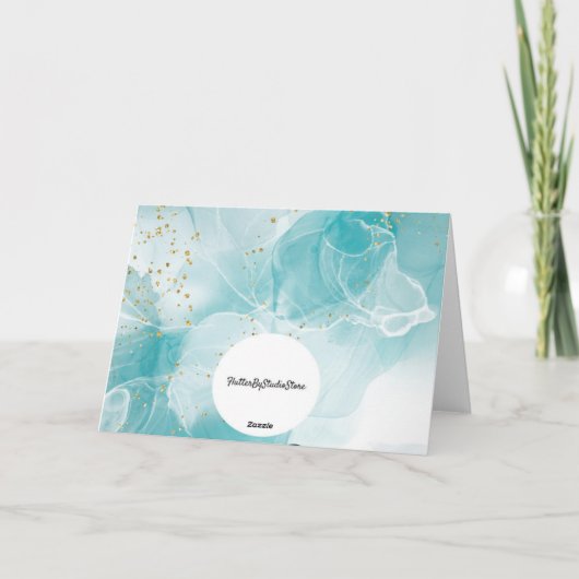 ブルー抽象芸術審美的な水色誕生日カード サンキューカード (裏面)