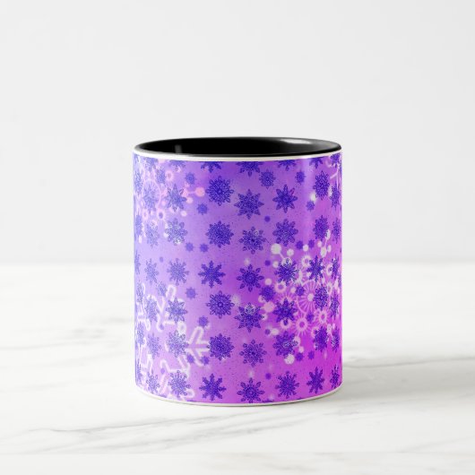 ブルー抽象芸術幾何学雪片ピンクブルー ツートーンマグカップ (中央)