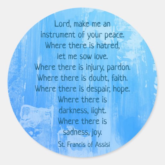ブルー抽象芸術感動的セントフランシス祈りの言葉 ラウンドシール (正面)