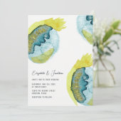 ブルー抽象芸術水彩画ユニーク像写真結婚ズ 招待状 (スタンド正面)