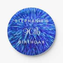 ブルー抽象芸術紙プレート90th誕生日パーティー
