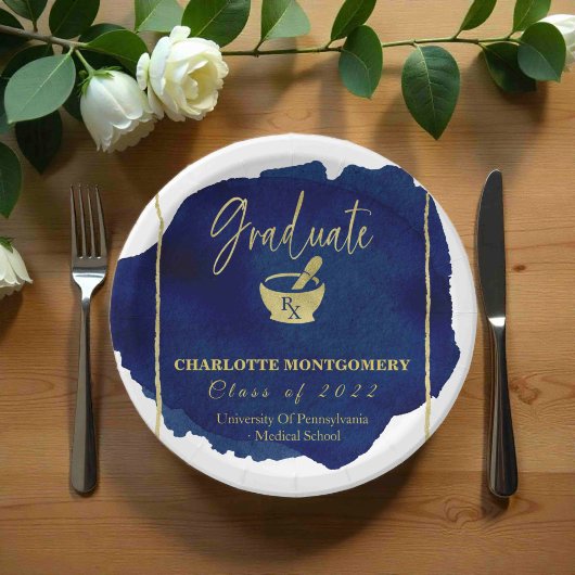 ブルー抽象芸術薬学学校卒業 ペーパープレート