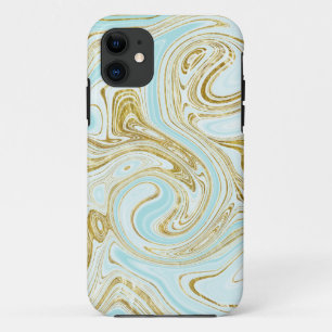 ブルー抽象芸術金ゴールドグリッターシックスタイリッシュ iPhone 11 ケース