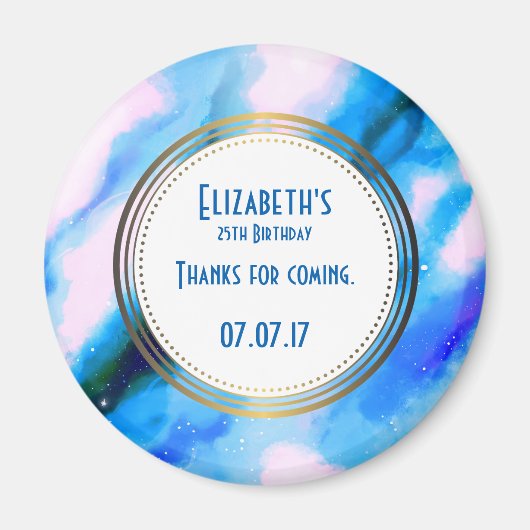 ブルー抽象芸術W/金ゴールドサークル誕生日有難う マグネット (正面)