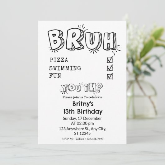 ブルー招待されましたブラック&ホワイト誕生日パーティー 招待状 (スタンド正面)