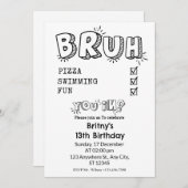 ブルー招待されましたブラック&ホワイト誕生日パーティー 招待状 (正面/裏面)