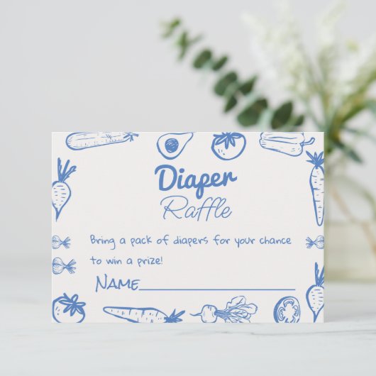 ブルー描ローカル栽培男の赤ちゃんおむつラッフル エンクロージャーカード (スタンド正面)