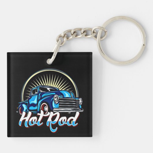 ブルー改造クラシックマッスルカー キーホルダー (裏面)