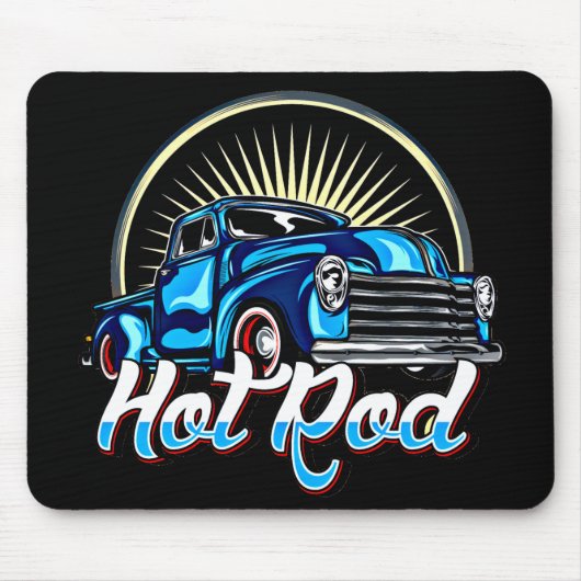 ブルー改造クラシックマッスルカー マウスパッド (正面)