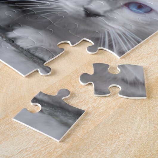 ブルー数々の写真コラージュ写真と家族の名前 ジグソーパズル (側面)