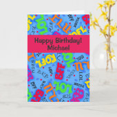 ブルー文字アートシンボルの省略形カスタム カード (黄色い花)