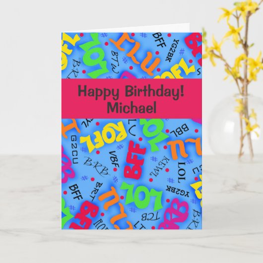 ブルー文字アートシンボルの省略形カスタム カード (黄色い花)